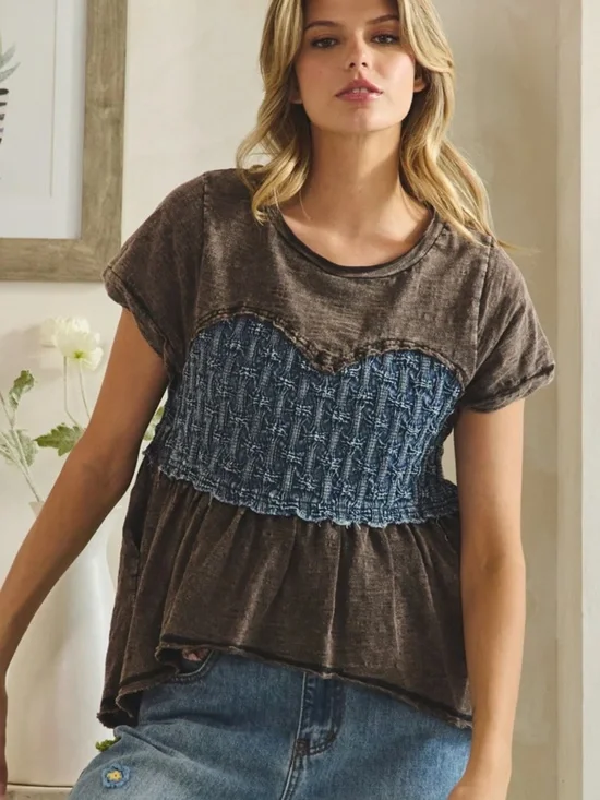 🎉 OLI & HALI “ SUMMER “ OLI AND HALI WASHED SMOCKED PEPLUM TOP 66A - Picture 2 of 6